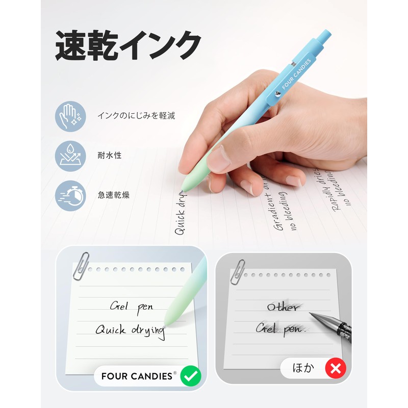 Four Candies Gel Ballpoint Pens, 5 Pieces, 0.7mm, Cute, Easy