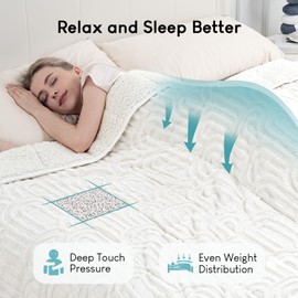 Cottonblue Jacquard Weighted Blanket for Adults 15 lbs Queen Size, Soft Fluffy Sherpa Fleece Weighted Throw Blankets 60" x 80" for Sleep Relax, Fuzzy Warm Arch Heavy Blanket for Bed Couch, Cream White