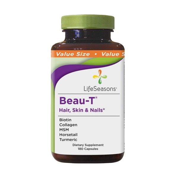 LifeSeasons - Beau-T - Hair, Nail, and Skin Supplement - Maintain Healthy Hair and Nail Growth - Supports Clear Skin - Nail Strengthener - Contains Biotin, Collagen, Turmeric - 180 Capsules