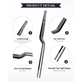10-inch Cooking Tweezer and Offset Tweezer Set, Tongs Precision Serrated Tips, Stainless Steel Professional Chef Tweezer Kitchen Tools for BBQ, Plating and Serving