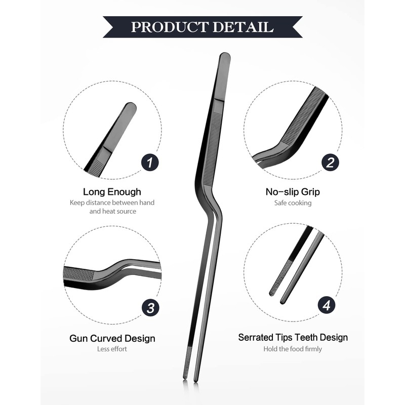 10-inch Cooking Tweezer and Offset Tweezer Set, Tongs Precision Serrated