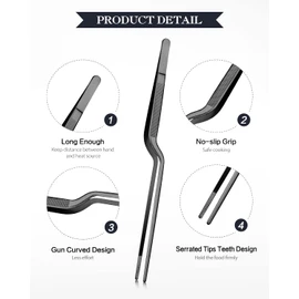 10-inch Cooking Tweezer and Offset Tweezer Set, Tongs Precision Serrated Tips, Stainless Steel Professional Chef Tweezer Kitchen Tools for BBQ, Plating and Serving