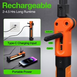 DreamColor 4 in 1 Led Work Light, Rechargeable Work Light with Torch Light, Magnetic Base&Hidden Hook, Foldable&Lightweight 180° Rotate for Car Repair, Power Outage, Hiking(1Pack).