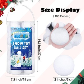 Elcoho 100 Pieces 2 Inch Artificial Snow Toy Ball Set with Bucket for Storage Kids Snow Fight Ball Realistic Snow White Plush Toss Ball for Kids Toss Game Winter Snow Fight Indoor Outdoor Xmas Decor