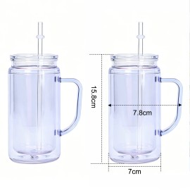 New Arrival 18oz Double Wall Snow Globe Plastic Pre-Drilled Double Wall Glass Mug with Colorful Lid and Handle Drink Cupcolor: Set31-clear/25pcs