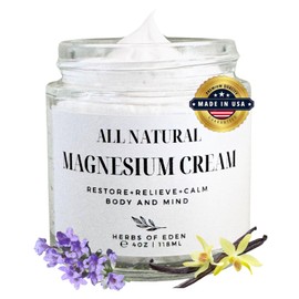 Organic Magnesium Cream | Pure All Natural Nighttime Moisturizer for Sleep Extra Strength for Deep Relief and Tranquility | For All Ages | Hormone Safe Toxin Free Glass Jar | Family Owned Made in USA