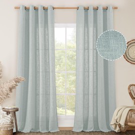 LAMIT Greyish Blue Linen Sheer Curtains 84 inch for Bedroom, Linen Textured Light Filtering Drapes Bronze Grommet Boho Panels for Farmhouse/Living Room, 2 Panels, 52 x 84 Inch