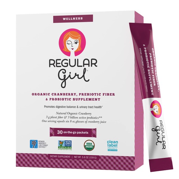 Regular Girl Wellness - Organic Cranberry, Prebiotic Fiber & Probiotic Supplement, 30 Servings