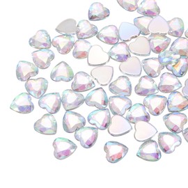 MECCANIXITY 60 Pcs Acrylic Heart Rhinestone 12mm Flat Back Plastic Gems Jewelry Stickers for Craft Bead Face Painting Costume Jewelry Making, Multicolor