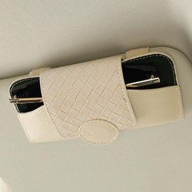 KINIVA Sunglasses Holder for Car Visor Leather Glasses Case with Clips for Car Visor Automotive Interior Visor Accessories Apply to All Car Models (10 Beige)