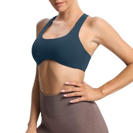 Aoxjox brasier deportivo de entrenamiento para mujer, sin espalda, acolchado, con espalda cruzada, para yoga, ombliguera, Azul (Arándano), S