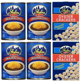 Skyline Chili Bundle (4) Cans of Original Chili 15 Oz + (2) Box of Oyster Crackers 6 Oz