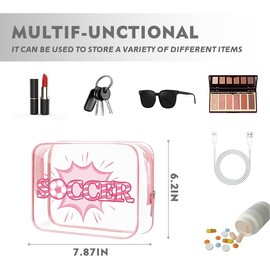 Clear Soccer Travel Cosmetic Bags for Soccer Player Pink Makeup Toiletry Organizer Sports Lover Portable Toiletry Storage Pouch Football Waterproof Skincare Travel Water Resisitant Bag