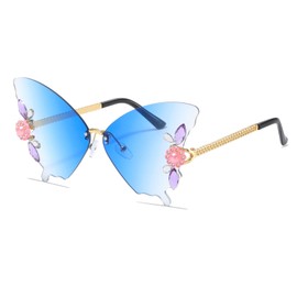 YAMEIZE Vintage Rhinestone Butterfly Rimless Sunglasses - for Women Men Trendy Diamond Crystal Butterfly Shaped Eyewear UV Protection Party