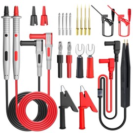 Cleqee Multimeter Test Leads Kit 21PCS Electrical Test Cables with Alligator Clips Test Hook Clips SMD Test Probe Tweezer Leads Spade Plug Banana Plug Replaceable Needles Pins