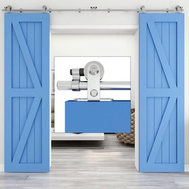 BONIKLUBA 6.6FT Stainless Steel Sliding Barn Door Hardware Track Kit Top Mount T Hanger Set for Double Dooruse, Easy to Install