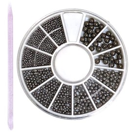 Nail-riche Premium Stainless Steel Bullion & Stainless Steel Ball for Nail Art with Crystal Stick (Black)