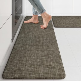 KIMODE Kitchen Mats Cushioned Anti Fatigue, Farmhouse Kitchen Rugs 17"x47"+17"x29", Non Slip Kitchen Mats for Floor, Padded Kitchen Floor Mats for Sink Laundry Office Desk Brown/Green