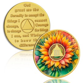 Watercolor Sunflower 3 Year Sobriety Coin - Hope & Growth AA Coin and Medallion, Alcohol Free Recovery Chip with Token Capsule, Alcoholics Anonymous Sobriety Gift for Men & Women