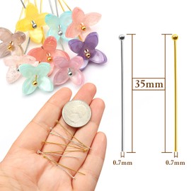 Toaob 200 pieces silver golden copper rivet pins ball head 35 mm for earrings jewellery making