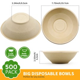 125 Pack 32 oz Disposable Bowls, Eco-Friendly Disposable Bagasse Bowl, Duty Biodegradable Bowls Made Of Sugarcane, Heavy Duty Compostable Bowls Party Serving Bowls for Salad, Dessert (125-Covered32oz)