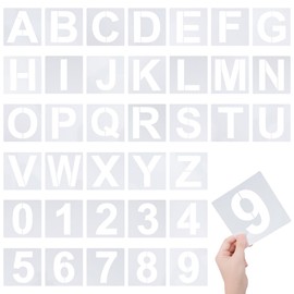 Haakong 4 Inch Letter Stencils 36Pcs Alphabet Numbers Reusable Plastic Stencils for Painting on Wood Wall Canvas DIY Art Projects