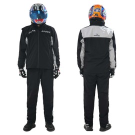 VIKAMAKA Waterproof Motorcycle Men's Rain Suit, Breathable Lightweight Hooded Reflective Rain Gear, Rain Jacket and Pants for Men (Black&Grey, XX-Large)