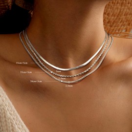 Finrezio 3PCS 14K Gold Plated Layering Necklaces for Women Herringbone Necklace Dainty Gold Necklace Set Snake Chain, Cuban Link, Herringbone Chain Twist Layered Chains Gold Chain Choker Necklaces Silver Layered Necklaces