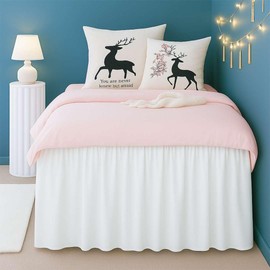 Dorm Bed Skirt Twin XL 50 Inch Drop, Dust Ruffle, Soft 100% Microfiber, College Room Essentials and Décor (White)