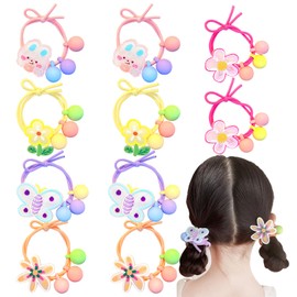 Wenlly Pack of 10 Cute Flower Hair Bobbles Elastic Ponytail Holder Cute Hair Bobbles Hair Accessories