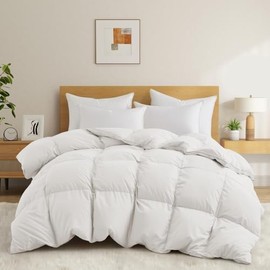 All Season Extra Warm Medium Weight Goose Feather Down Comforter Queen/Full Size Double-Needle Boxed Stitched | Bright White Color Ultra Soft Fabric Plush & Silent Aesthetic Bedding Cozy Luxurious