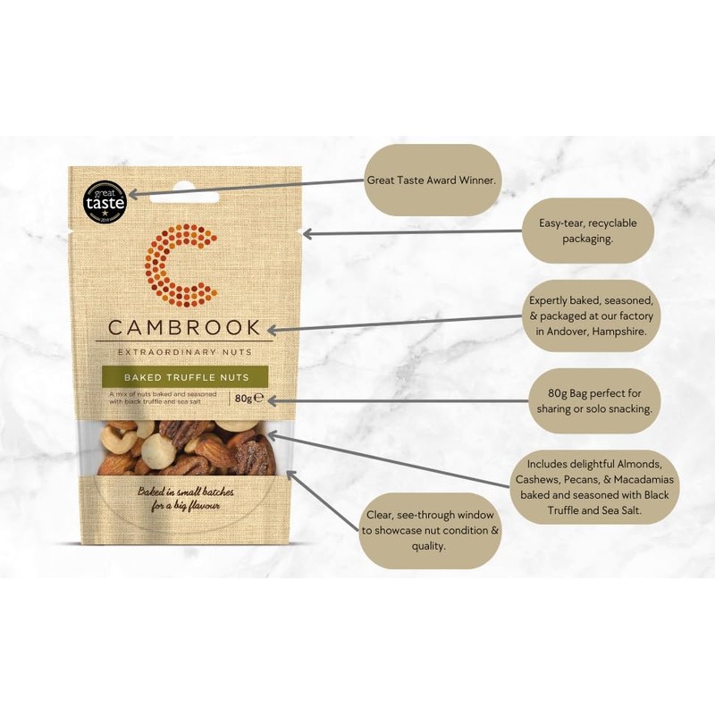 Cambrook Baked Truffle Nuts 80 g Bag - Premium Quality