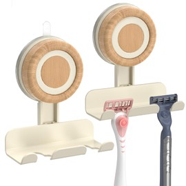 Cinola Razor Holder for Shower 2 Pack, Suction Cup Shaver Holder for Wall, Removable&Reusable Suction Cup Hooks for Bathroom, Damage-Free Suction Shower Hooks, Wall Mounted Razor Stand