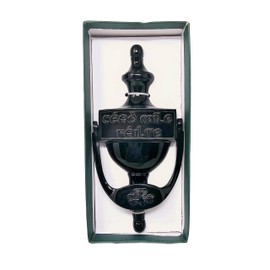 Exclusively Irish Door Knocker for Front Door Shamrock - Cead Mile Failte Brass Knocker 8" Ireland Welcome Gift (Black Brass)