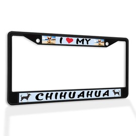 Fastasticdeals Metal Insert License Plate Frame I Love My Chihuahua Weatherproof Car Accessories Black 2 Holes Solid Insert