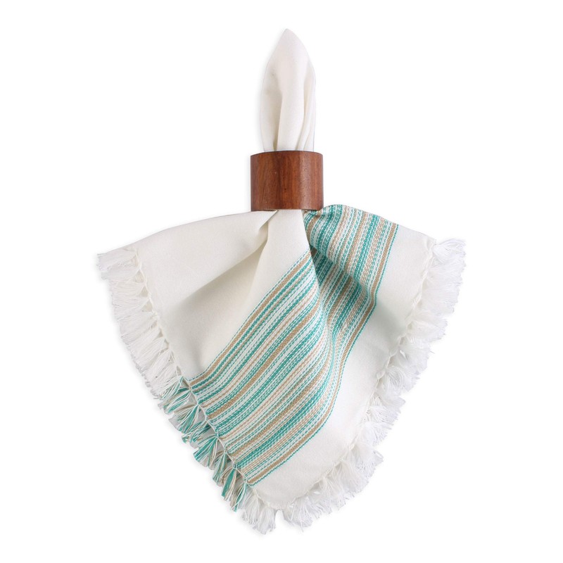 DII Everyday Collection, Fringed Stripe Tabletop, Napkin Set, Teal, 6