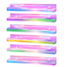 FFowcye 6 Packs Acrylic Nail Polish Organizer Wall Mounted Rack, 15Inch Iridescent Nail Polish Floating Display Shelves for Wall, Holds Alcohol and Tattoo Inks Essential Oils Paint Polish Perfume
