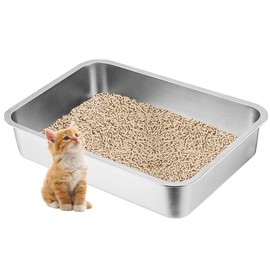 Tehoao Stainless Steel Litter Box for Kittens,15.7"11.8"2.8" Mini Metal Litter Pan Low Entry for Small Kitten and Senior Cat,Kitty Shallow Litterbox for Guinea Pig,Puppy,Hamsters Toilet