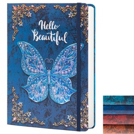 Ruled Journal Notebook, B5 3D Butterfly Embossed Hardcover Writing Journal with Elastic Closure Band, 192 Pages Lined Paper for School, Office, Home, 9" X 6.9" (Blue)