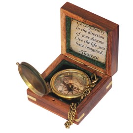 TUBAZ Thoreau's Go Confidently Quote Engraved Compass with Wooden Box, Religious Gifts, Confirmation Gifts, Baptism Gifts, Best Easter, Christian Gifts for Men, Camping Compass, Graduation Day Gifts.