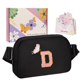 ONETOALL Birthday Gifts for 4 5 6 7 8 9 10 11 12 13 Year Old Girls, Small Waist Fanny Pack, Crossbody Belt Bag with Initial Letter Patch, Nylon, Adjustable Strap, for Teen Girls
