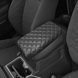 SENSHINE Armrest Cover for Tacoma Accessories 2024 Center Console Cover Anti-Scratch Leather Armrest Box Protector Decoration Pad with 2 Side Pockets Interior Accessories (Gray Stitch)