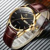 OLEVS Men Watch Brown Leather Strap Large Black Face Analog
