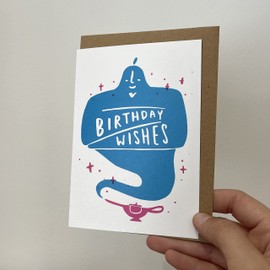Old English Co. Birthday Wishes Card - A6 Blue Genie | Perfect for Friends or Family Members | Happy & Funny Adult Occasion Cards | Suitable for Men & Women | Blank Inside & Envelope Included