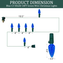 MXTCLM C3 Christmas Lights 18ft 50LED Strawberry Waterproof String Lights, Fairy Lights for Outdoor, Indoor, Garden, Yard, Home, Party, Holiday, Xmas Tree Decoration (Blue)