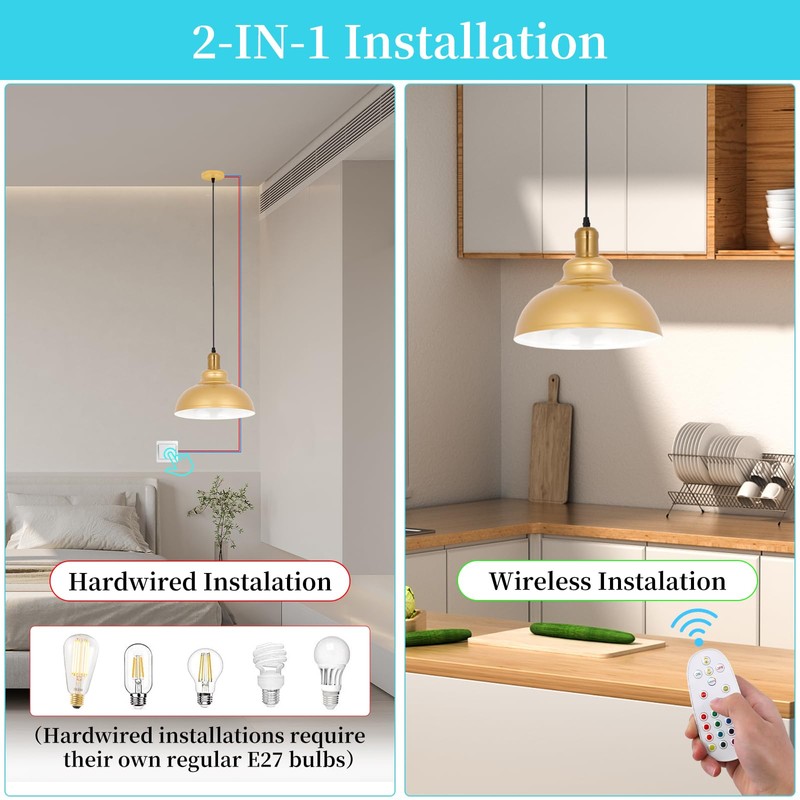 XIGUCUCN Battery Operated Pendant Lights 2 Pack,Rechargeable Pendant Light with