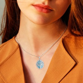 Carleen Turquoise Tree of Life Necklace 925 Sterling Silver Tree of Life Turquoise Pendant Necklace Simple Minimalist Gift Jewellery for Women Girls – Adjustable Bracelet: 40 + 5 cm, Sterling Silver,