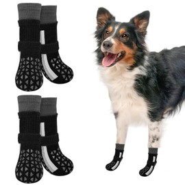 SCENEREAL Anti Slip Dog Socks for Hot Pavement to Prevent Licking Paws, Long Sporty Style Reflective Dog Grip Socks for Hardwood Floors, Dog Shoes Booties&Paw Protector for Large Senior Dog, Black L