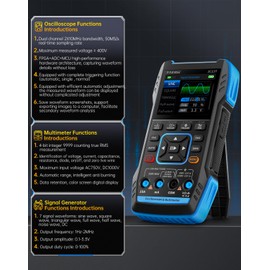 WESTOBiG Upgraded Model 2*P6100 Probe FNIRSI 3 in1 Oscilloscope/Multimeter/DDS Signal Generator with 2 Channels, 10MHz Bandwidth, 50MSa/s Sampling Rate, 10000 Counts, Voltage, Current, Capacitor, Resistor