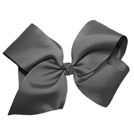 WD2U Girls Large 6" Grosgrain Knotted Boutique Hair Bow Alligator Clip Metal Grey